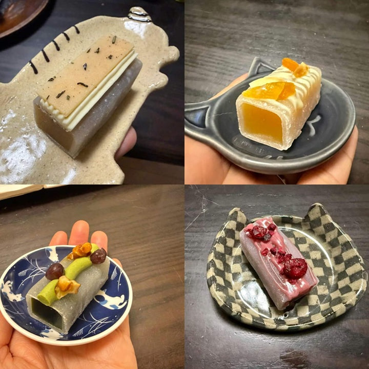 陶器皿に載った多様な和風スイーツ